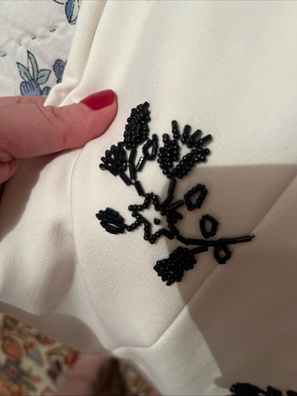 cinq a sept Cream Long-Sleeve Fitted Dress with Black Floral Appliqué sheer 4 - Picture 9 of 9